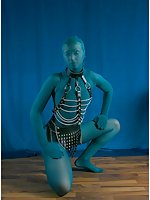 BLUE PANTYHOSE FULL BODY ENCASEMENT AND LEATHER